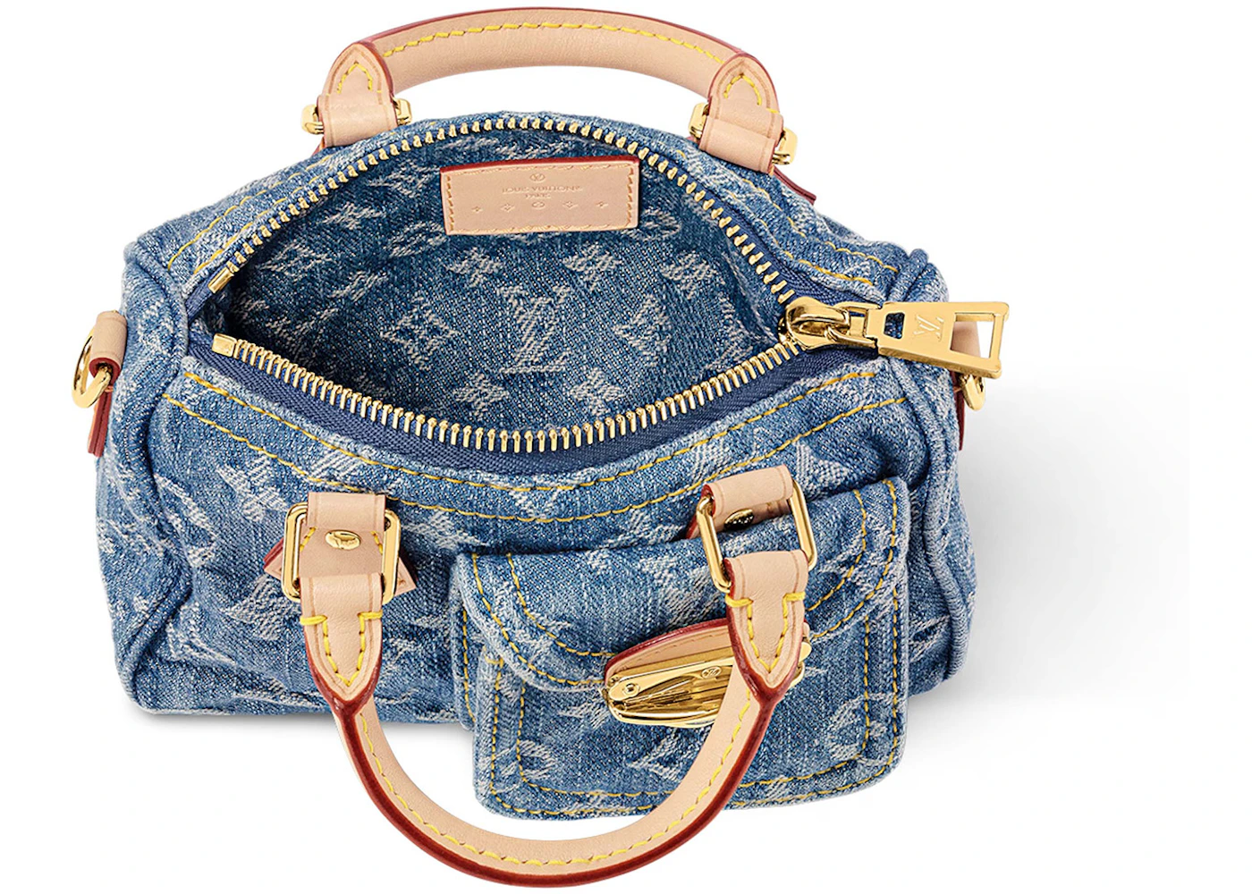 Louis Vuitton Nano Speedy Monogram Denim Blue in Cotton Denim with Gold ...