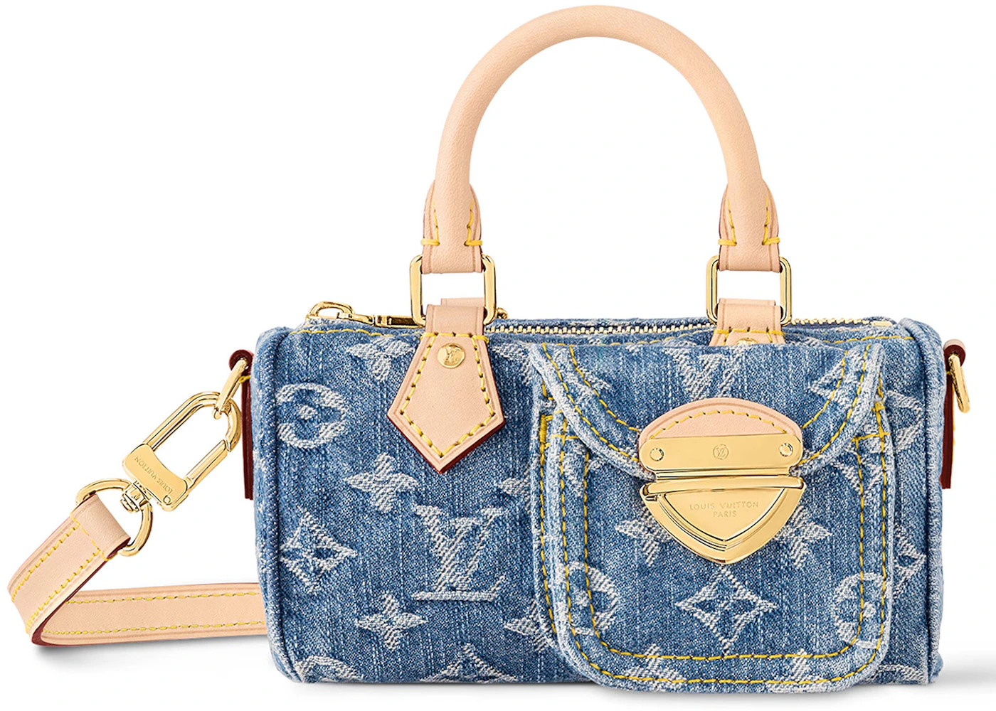 Louis Vuitton Nano Speedy Monogram Denim Blue in Cotton Denim with Gold ...