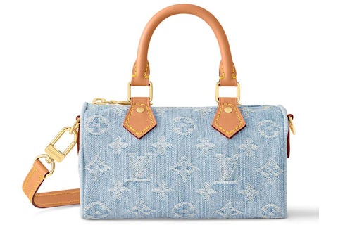Handtasche Louis Vuitton Nano Speedy Blau Denim in Cotton with