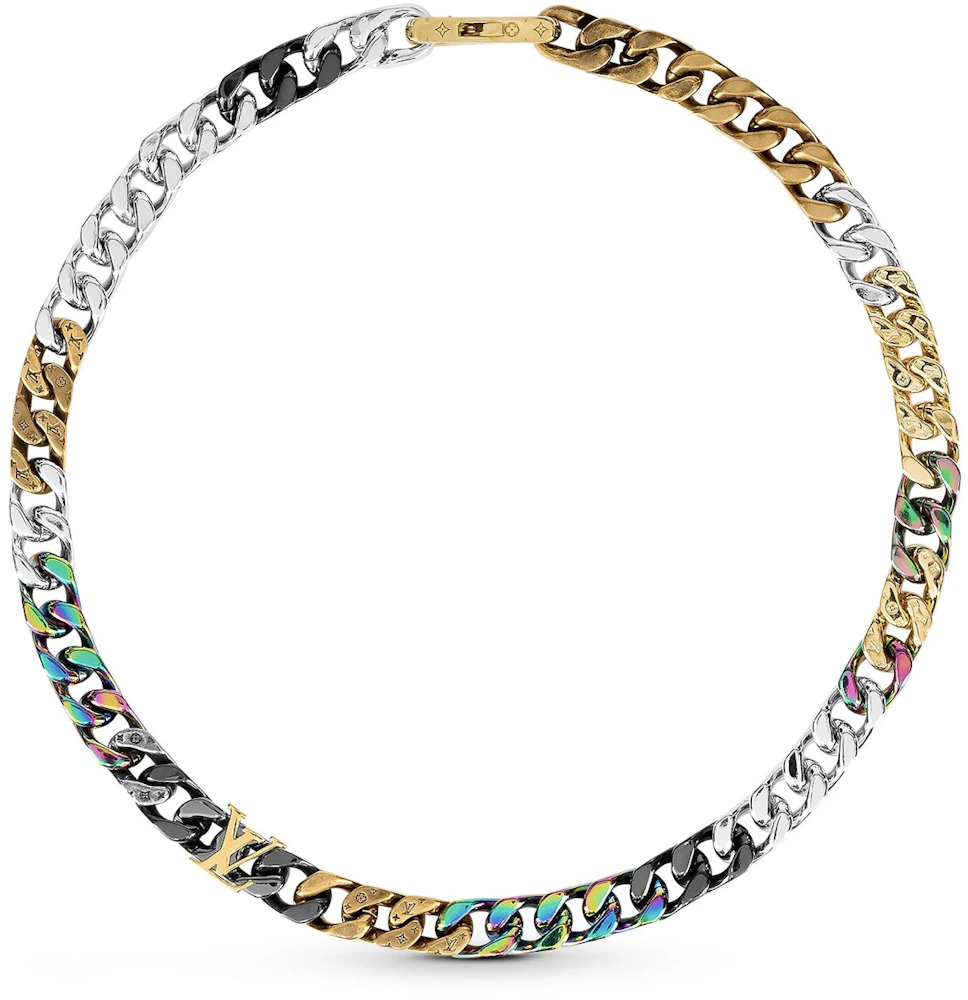 Louis Vuitton Necklace Chain Links Patches Metallic Multicolor in
