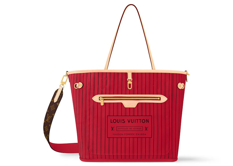 Louis Vuitton Neverfull Bandouliere MM Inside Out Monogram Rouge Sari in Canvas with Gold tone DE