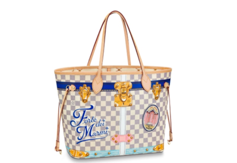 Louis vuitton neverfull damier azur online pink