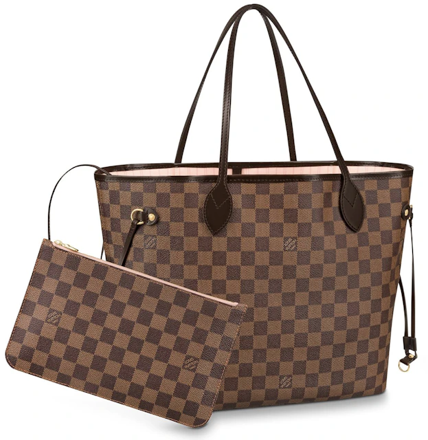 Louis Vuitton Neverfull Damier Ebene Rose Lining in Coated Canvas with Gold-tone