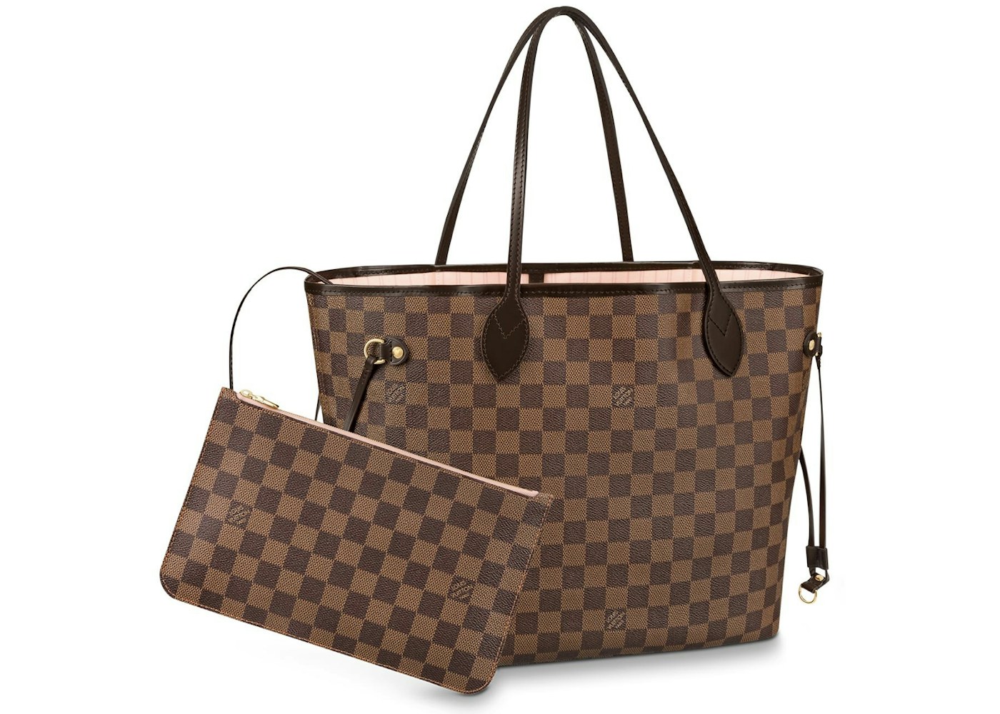 Louis Vuitton Neverfull Damier Ebene Mm Rose Ballerina Lining In Coated Canvas With Gold Tone Louis Vuitton Neverfull Damier Ebene Mm Rose Ballerina Lining In Coated Canvas With Gold Tone