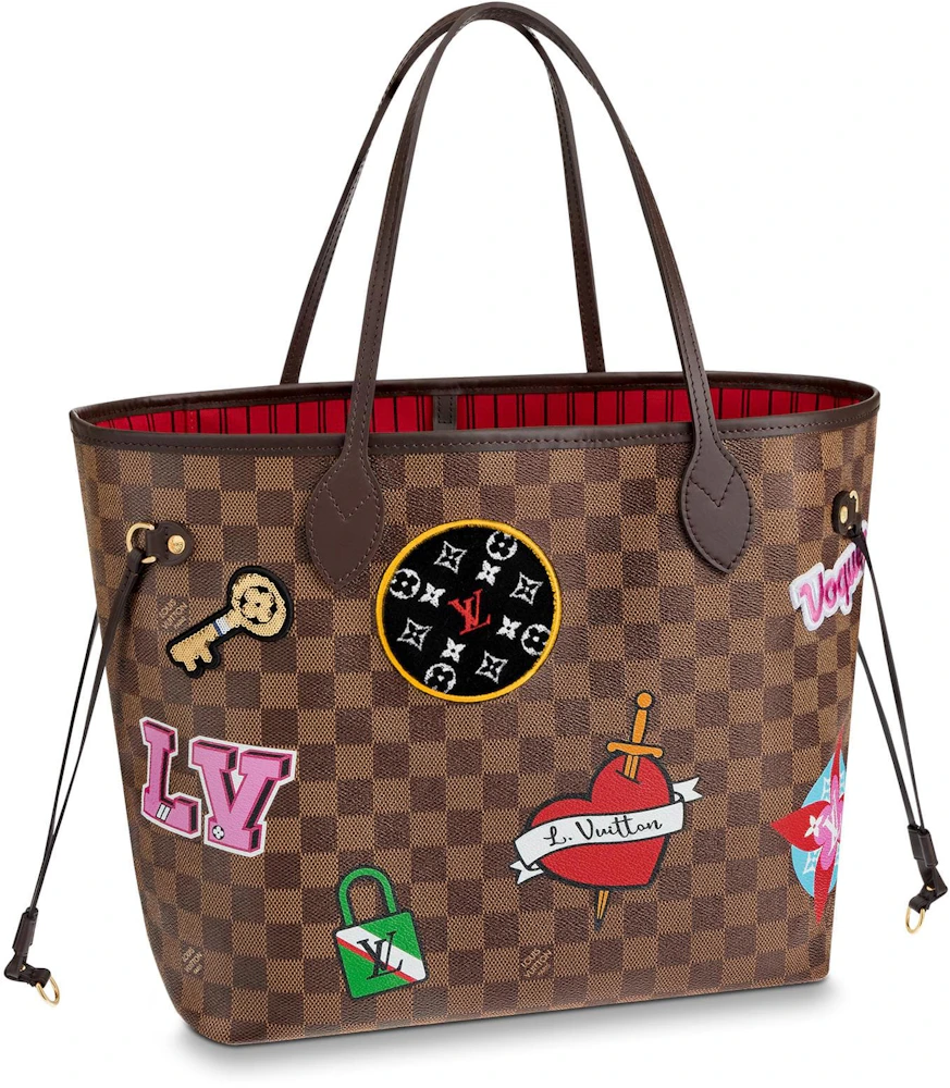 Louis+Vuitton+Neverfull+Patches+Monogram+Tote+MM+Brown+Canvas for