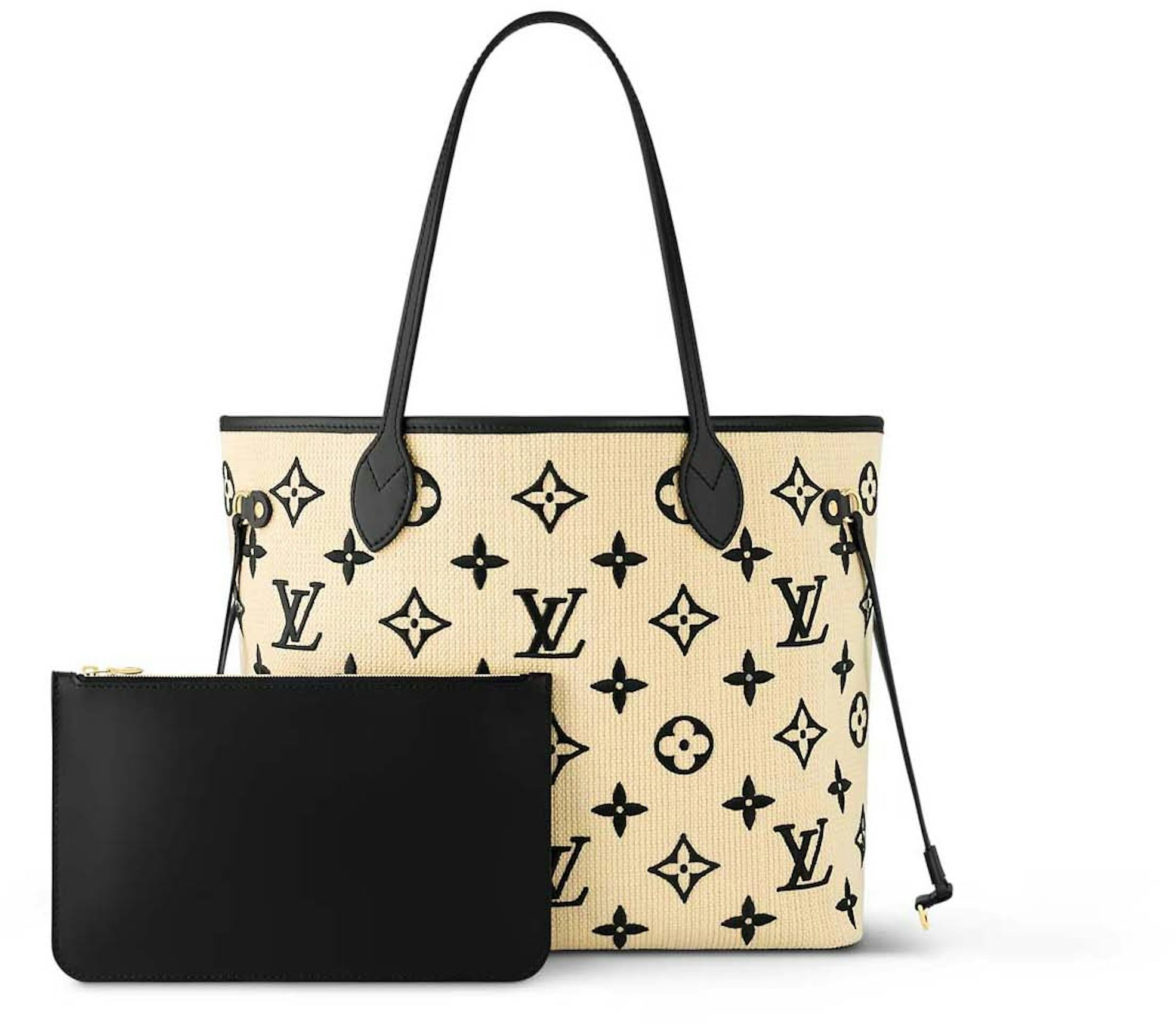 Louis Vuitton Neverfull MM Black/Beige in Lotus Cotton with Gold-tone
