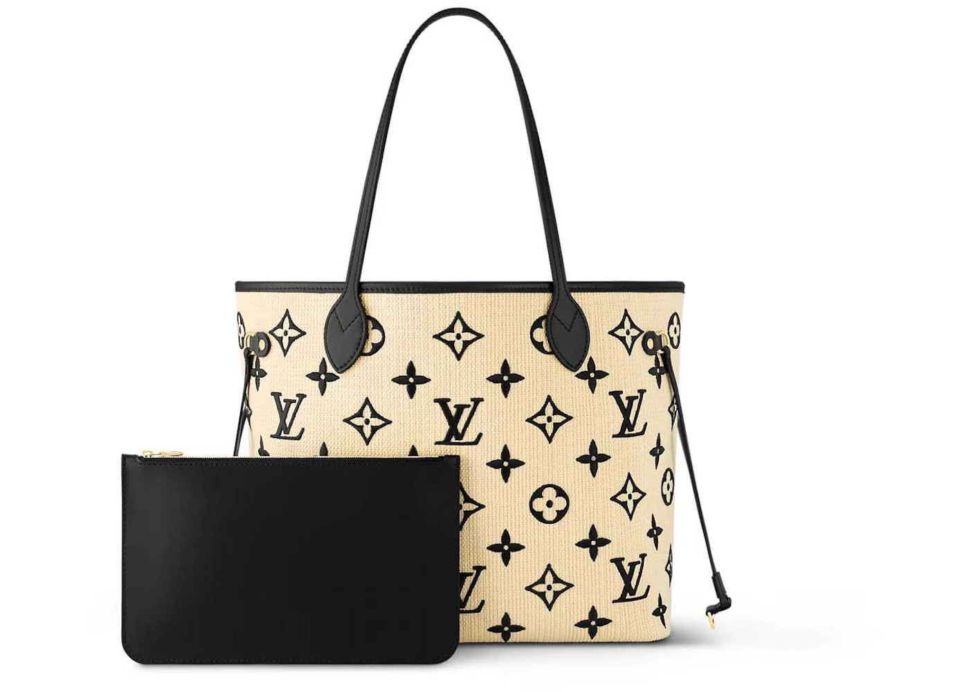 Louis Vuitton Neverfull MM Black/Beige in Lotus Cotton with Gold