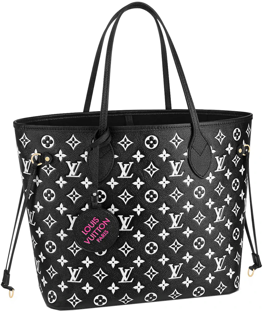 Louis Vuitton Neverfull MM Black White Giant Flower Monogram Bag
