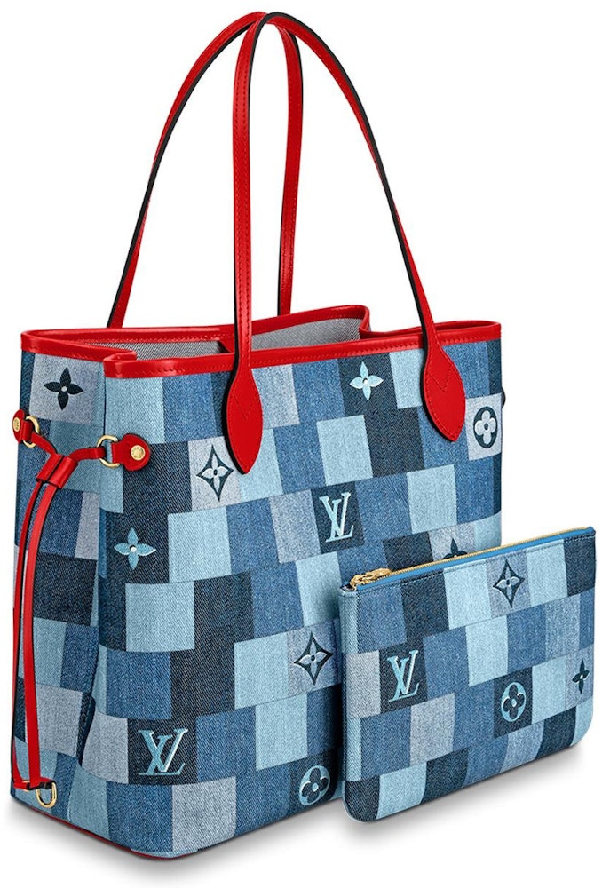 animation flåde Bolt Louis Vuitton Neverfull MM Denim Monogram Check Blue/Red in Denim  Canvas/Cowhide Leather with Gold-tone