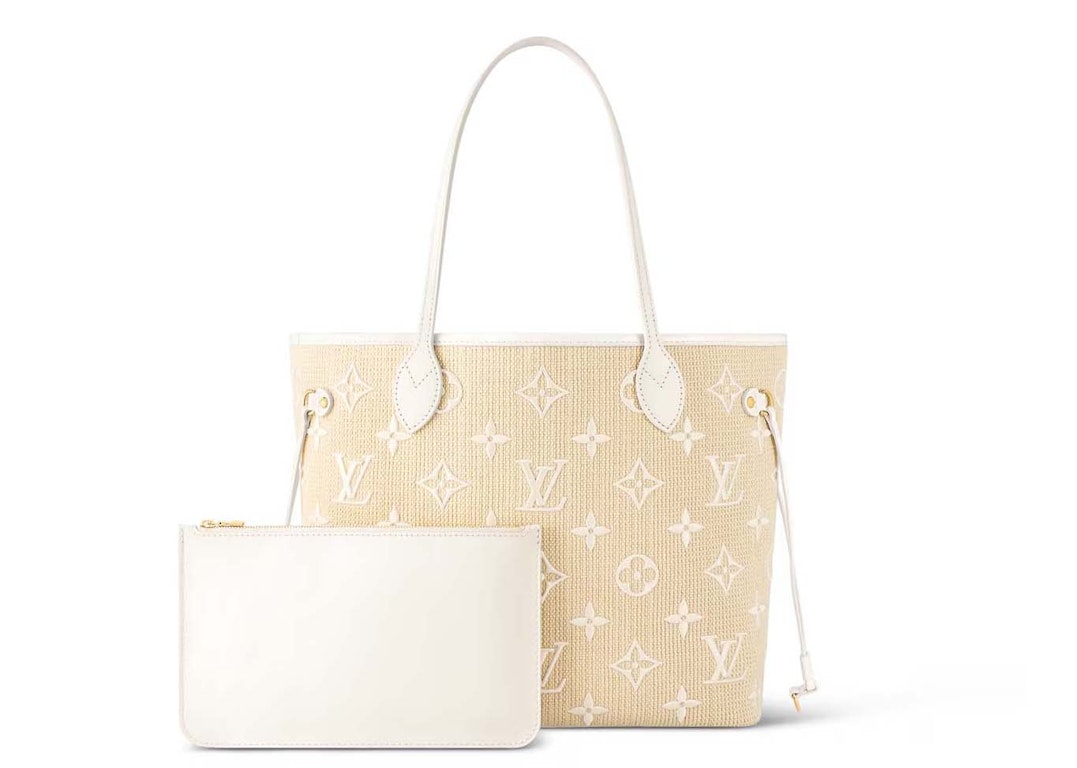 Pre-owned Louis Vuitton Neverfull Mm White