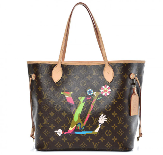 Louis x Takashi Murakami Neverfull MOCA (Without Pouch) MM Pink Lining in Canvas with Gold-tone