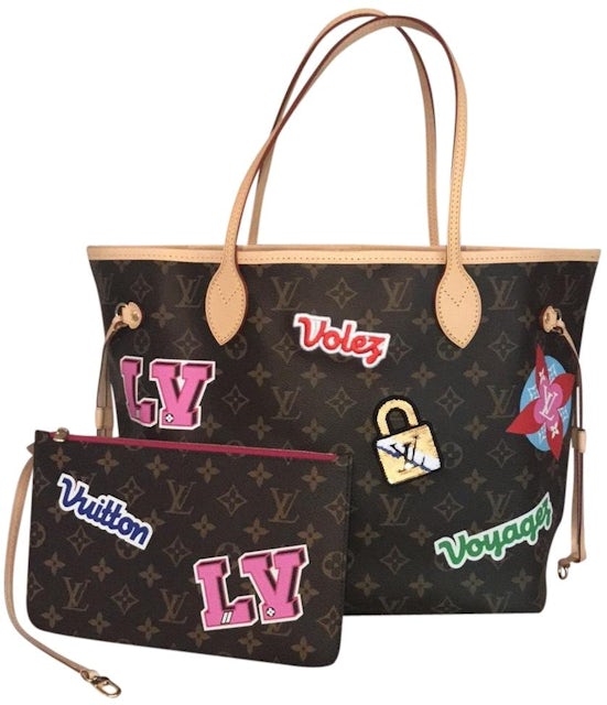 Louis Vuitton Neverfull Monogram Patches MM Fuchsia Lining in Coated Canvas  with Gold-tone - US