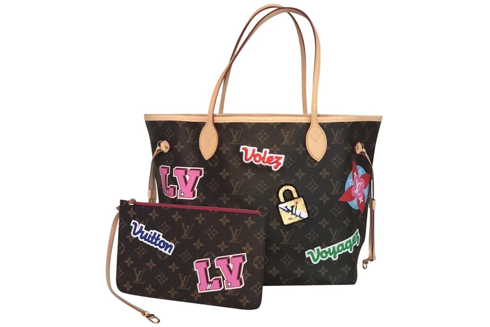 Louis Vuitton Neverfull Monogram Patches MM Fuchsia Lining in Coated Canvas  with Gold-tone - US