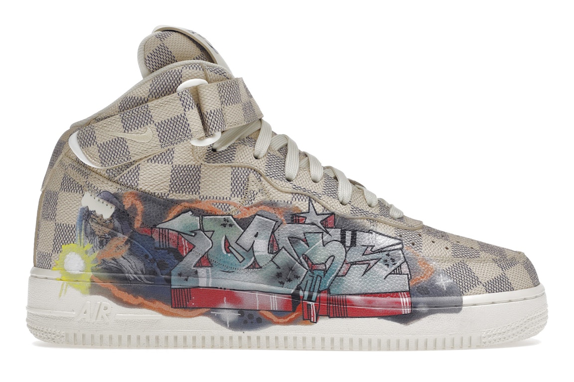 Pre-owned Louis Vuitton Nike Air Force 1 Mid By Virgil Abloh Graffiti In White/damier Print