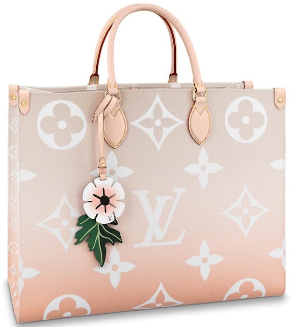 Louis Vuitton ONTHEGO MM Pastel Tote Beige Pink White Giant Flower Monogram  Bag