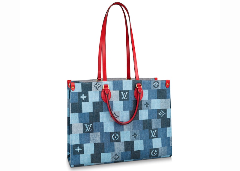 Louis Vuitton Onthego GM Denim Monogram Check Blue/Red in Denim Canvas/Cowhide Leather with Gold