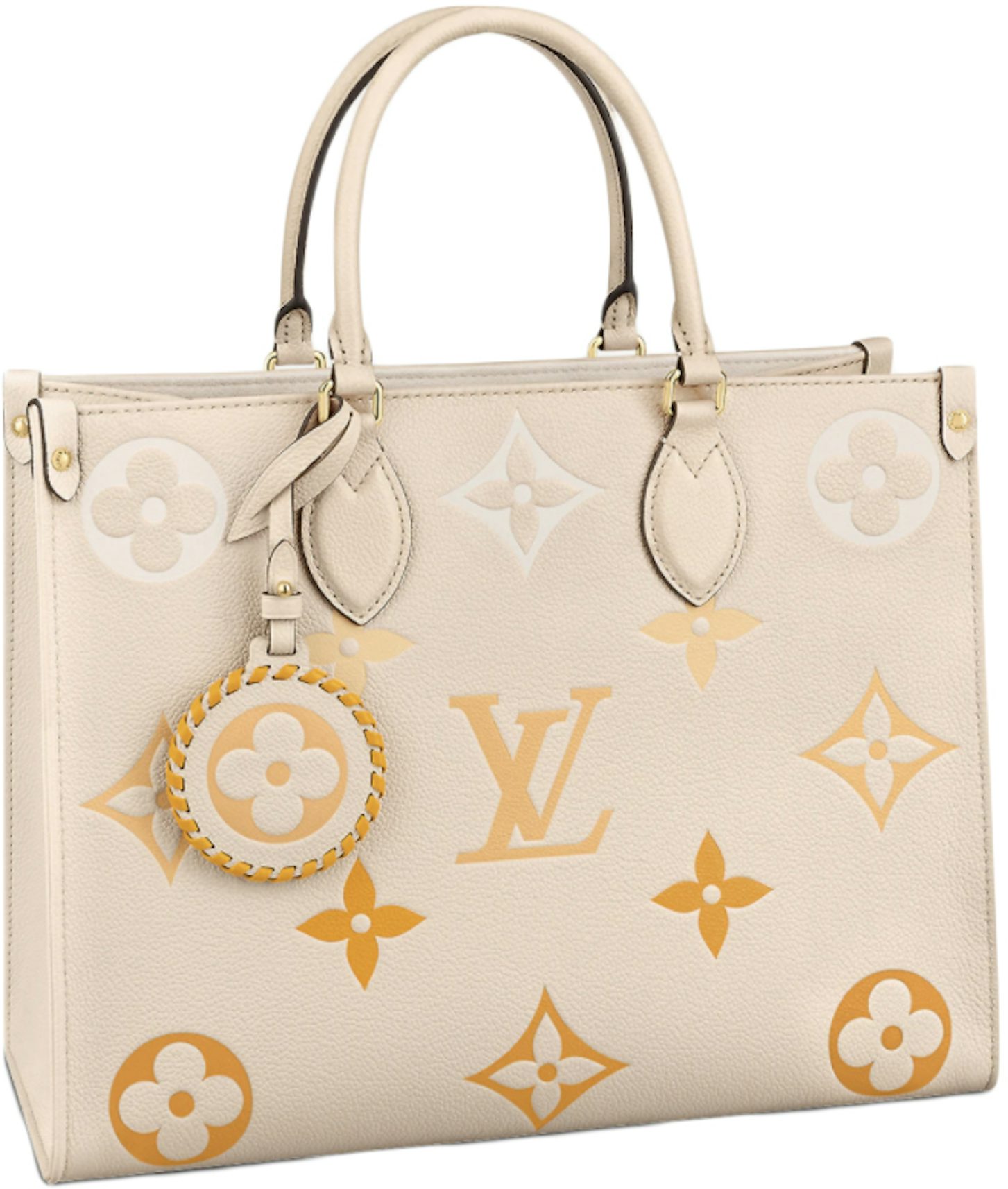 Louis Vuitton Onthego MM Cream/Saffron in Embossed Grained Cowhide