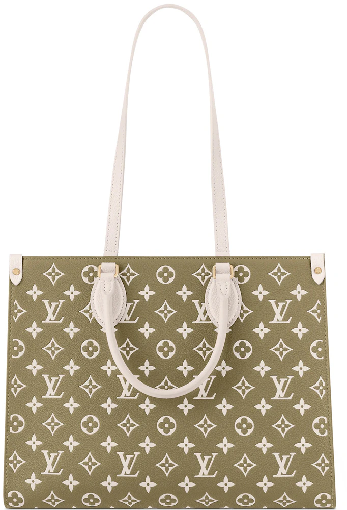 Gold-tone Vuitton MM in Khaki US Leather - Green/Beige/Cream Louis Onthego Cowhide with