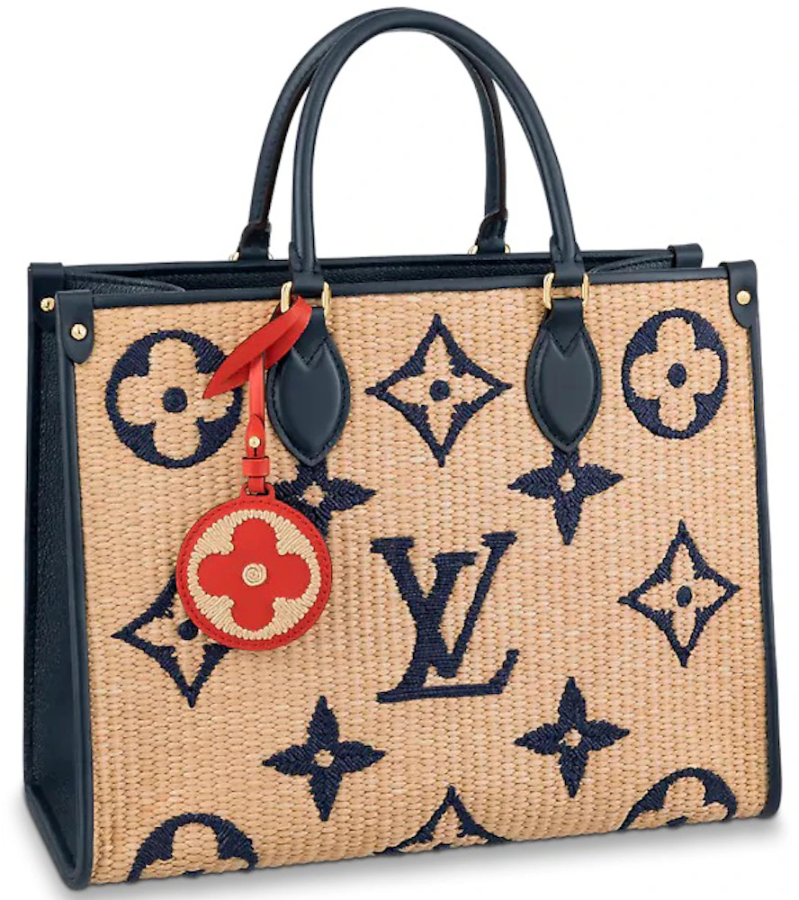 used Pre-owned Louis Vuitton Louis Vuitton Monogram on The Go mm Blue M57723 Ladies Raffia Tote Bag (Good), Adult Unisex, Size: (HxWxD): 26cm x 34cm x