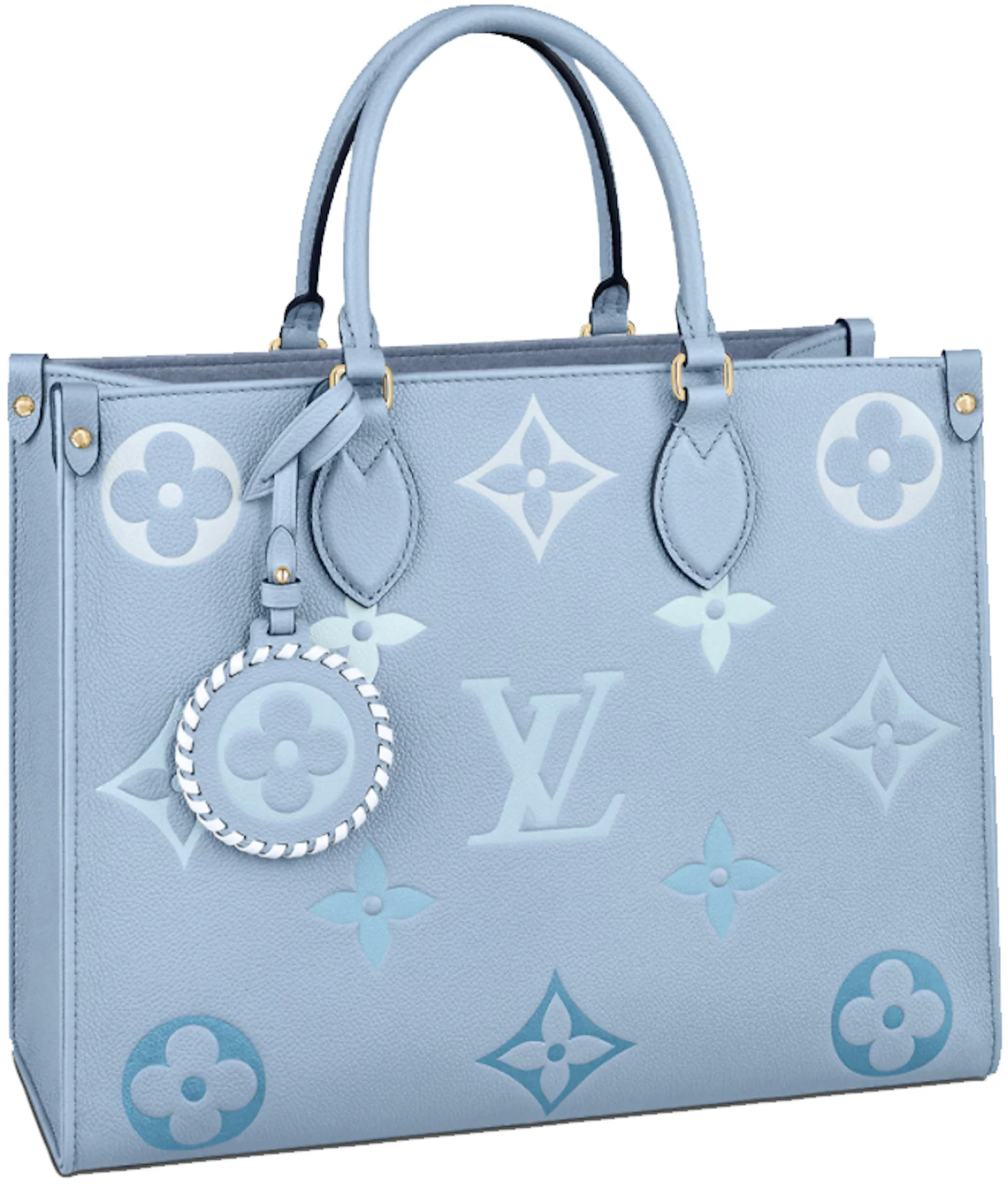 Louis Vuitton Onthego MM Summer Blue in Embossed Grained Cowhide ...