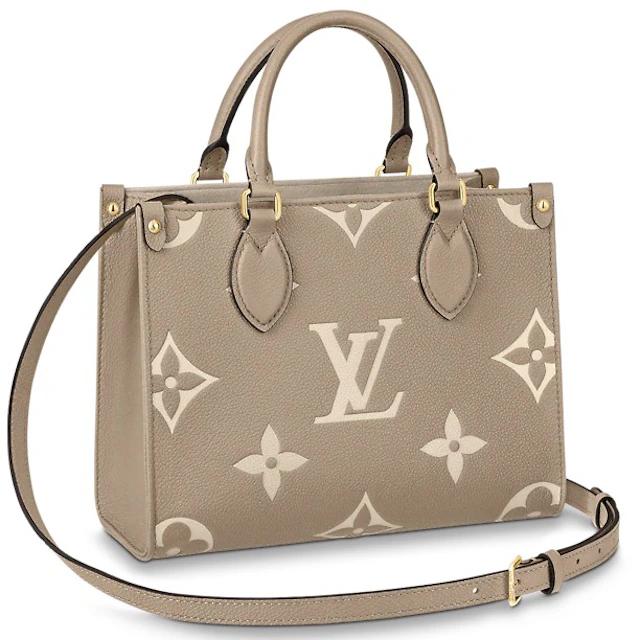 Vuitton Onthego PM Tourterelle/Creme in Cowhide with Gold-tone