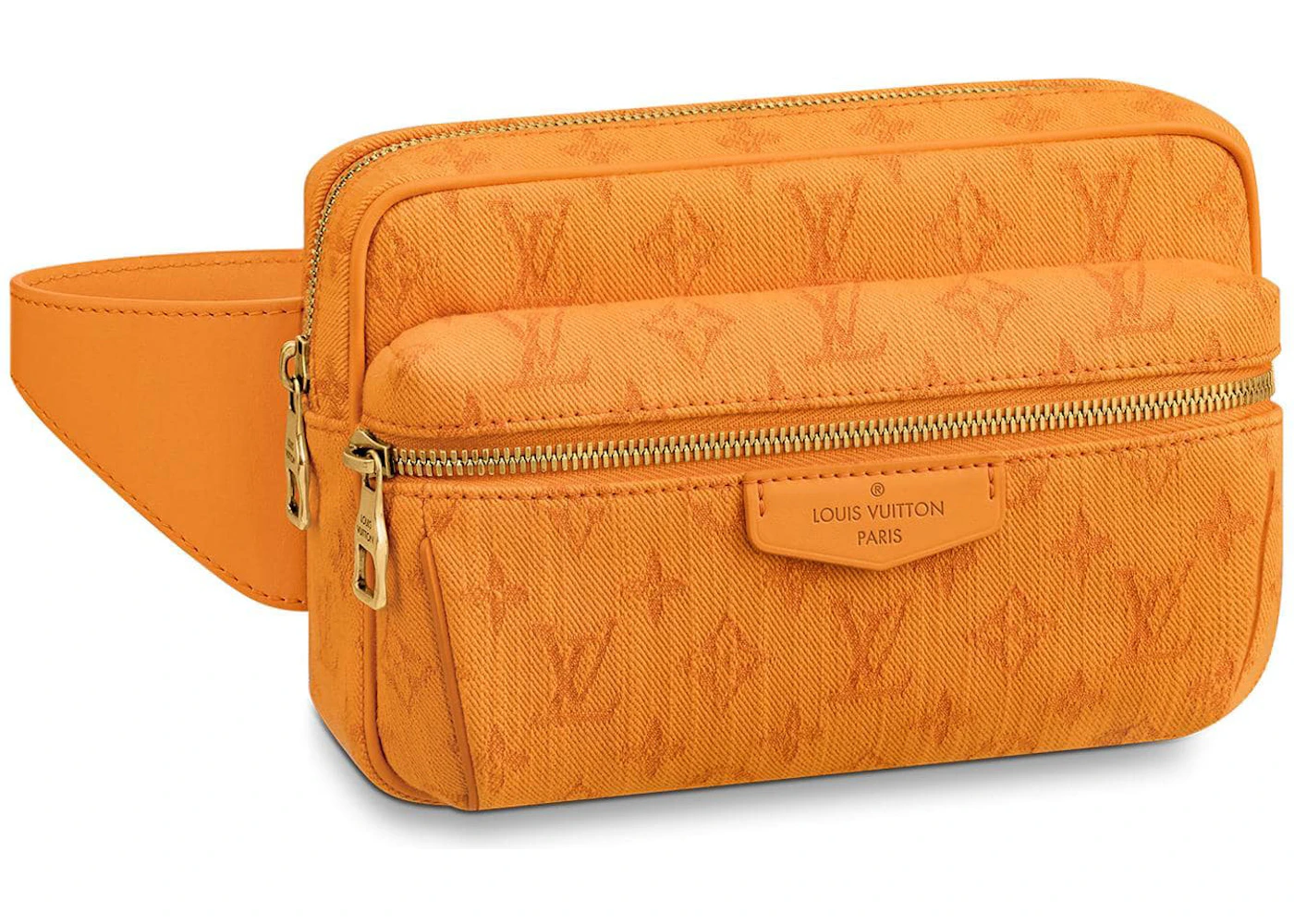 LOUIS VUITTON Monogram Denim Logo Gold Tan Leather Backpack Shoulder Bag  For Sale at 1stDibs