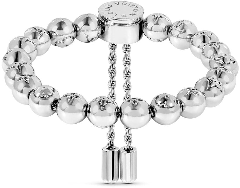 Louis Vuitton Pearls Bracelet Engraved Monogram Silver in Metal