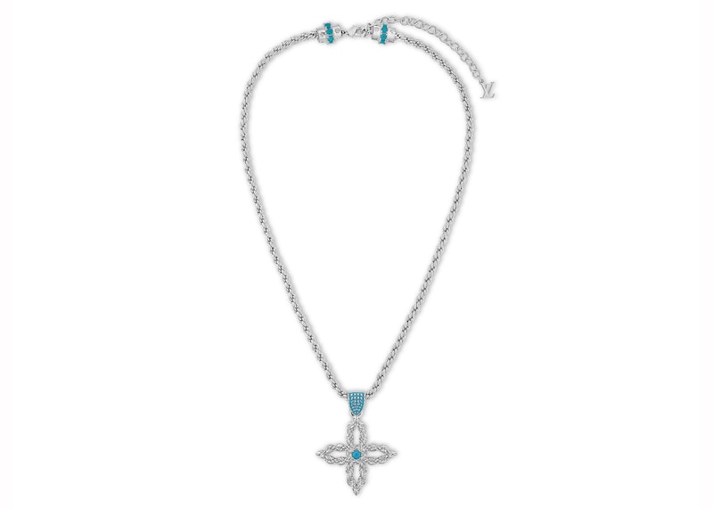 Pre-owned Louis Vuitton Men's Pendant Lv Flower Rope In Silver