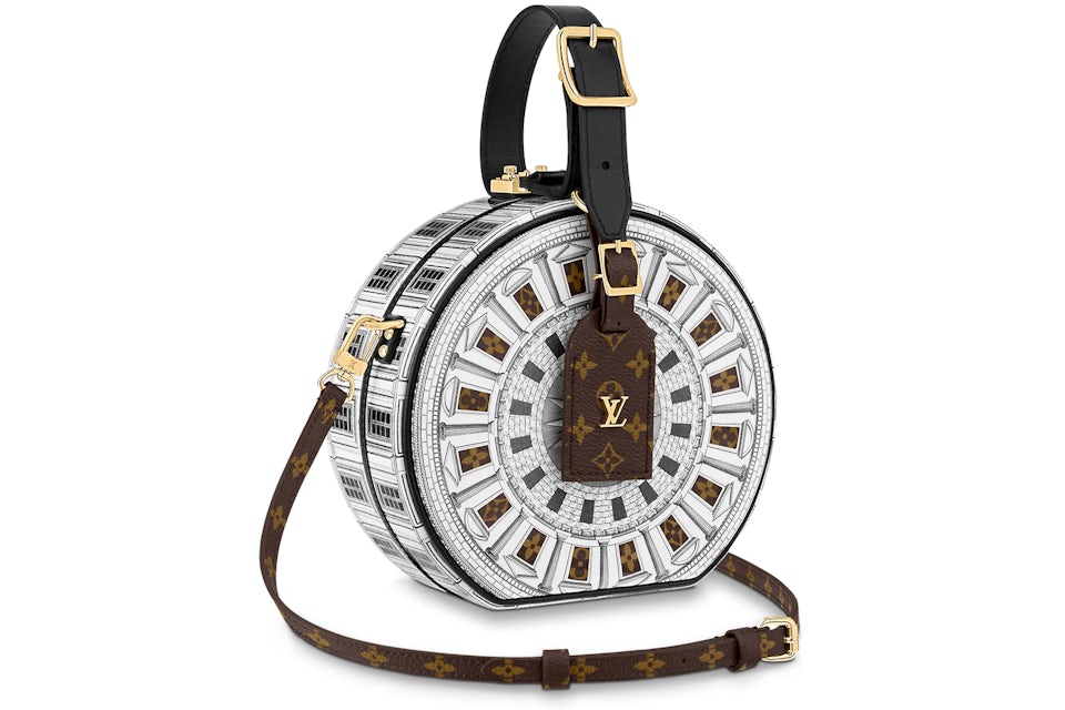 Louis Vuitton x Fornasetti Petit Boite Chapeau Black/White in Printed Patent Calfskin Leather with Gold-tone - GB