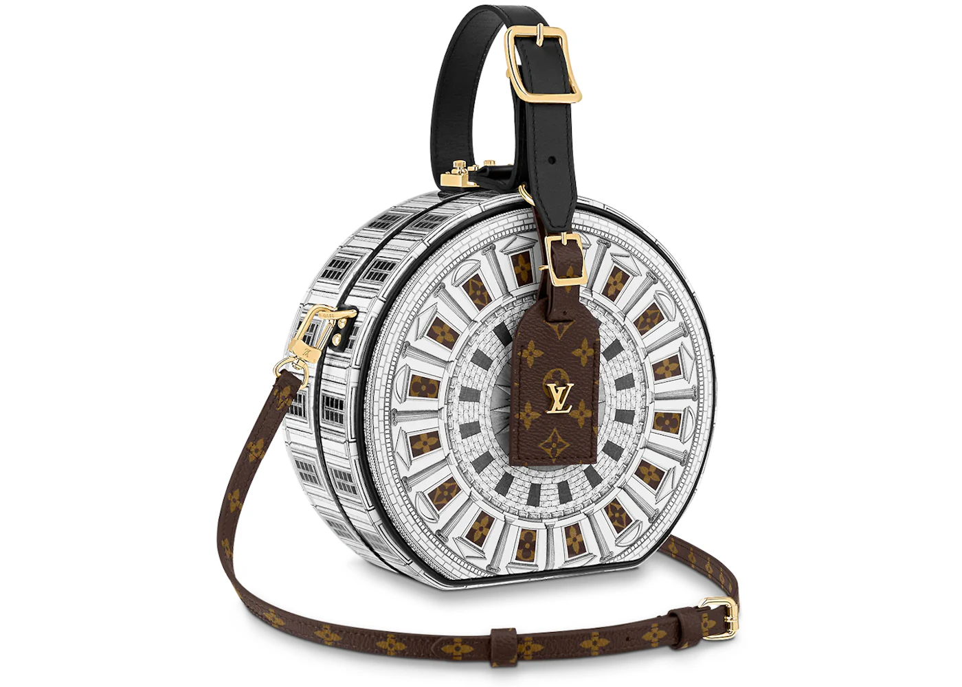 Louis Vuitton x Fornasetti Petit Boite Chapeau Black/White in Printed  Patent Calfskin Leather with Gold-tone - US
