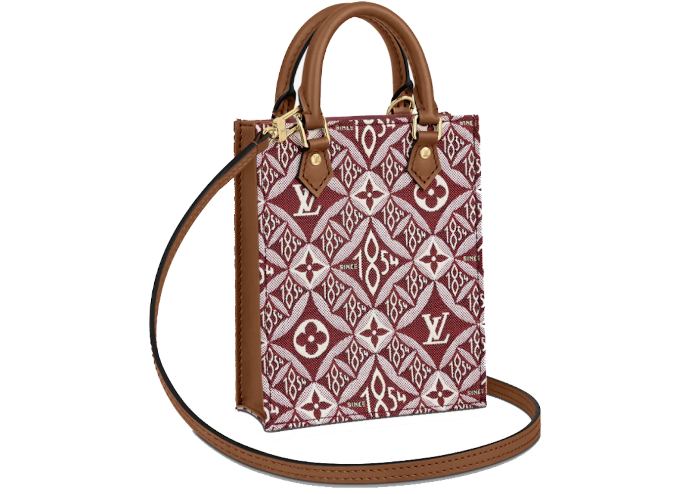 Louis Vuitton Petit Sac Plat Since 1854 Bordeaux In Jacquard Textile With Gold Tone Louis Vuitton Petit Sac Plat Since 1854 Bordeaux In Jacquard Textile With Gold Tone