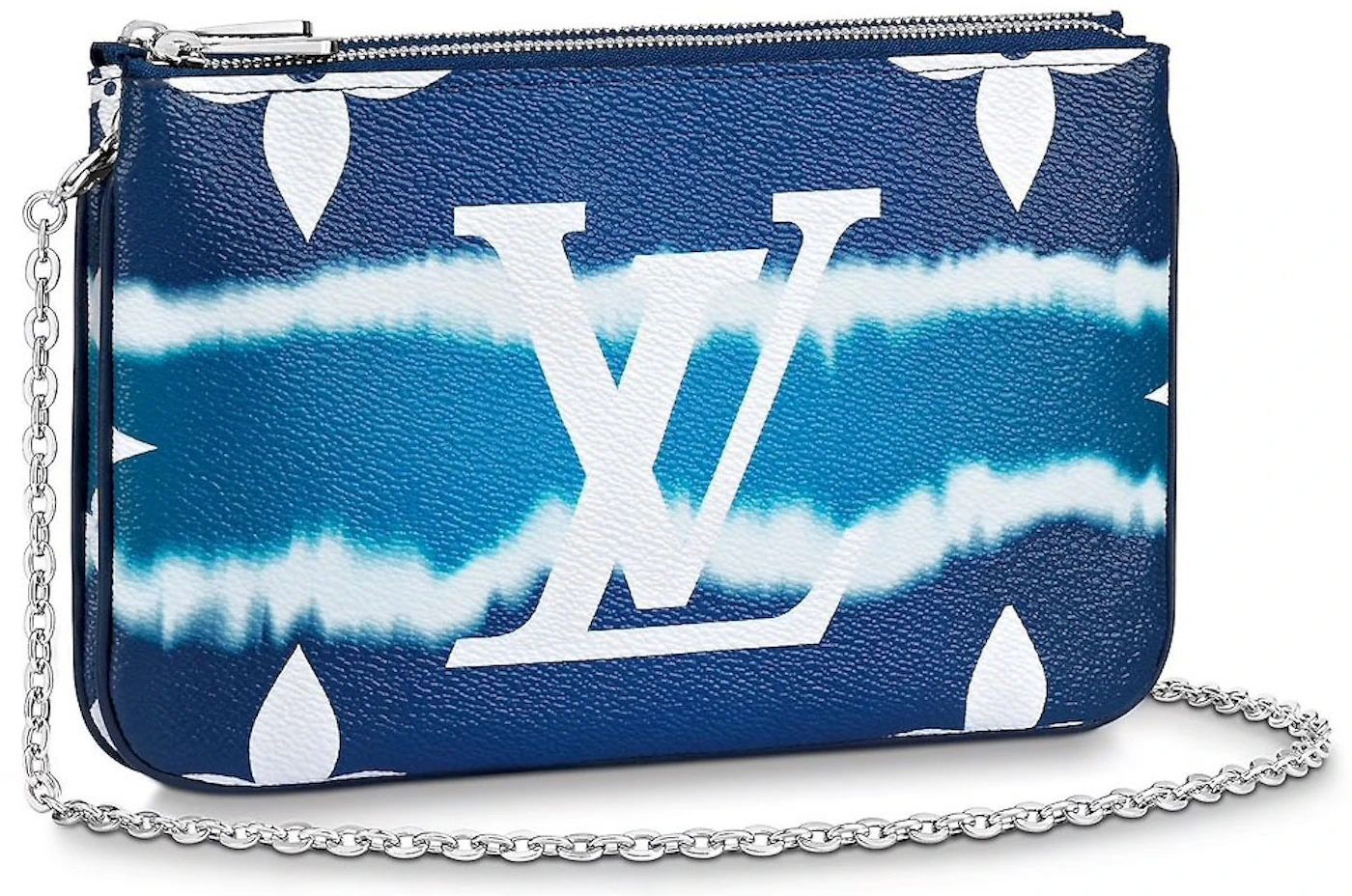 Louis+Vuitton+Double+Zip+Pochette+Pouch+Blue+Canvas for sale