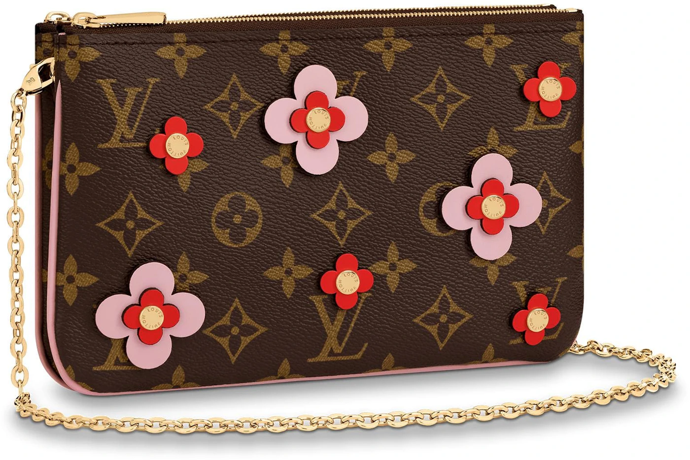 Louis Vuitton Pochette Double Zip Monogram Blooming Flowers Brown/Rose  Ballerine in Coated Canvas/Leather with Gold-tone - GB