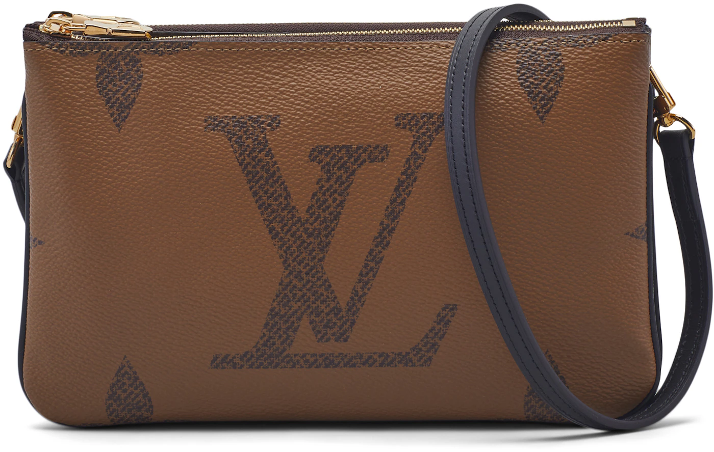 Louis Vuitton Double Zip Pochette Reverse Monogram Giant Crossbody Bag Brown