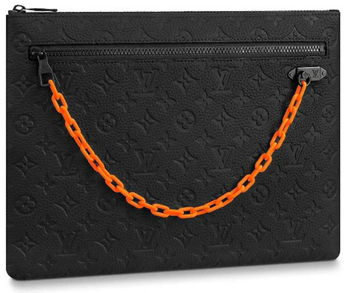 Forberedelse Svømmepøl gallon Louis Vuitton A4 Pouch Monogram Absolute Black in Taurillon Leather with  Orange Black