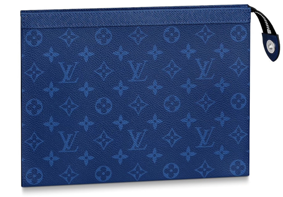 Louis Vuitton Pochette Voyage Monogram Eclipse Taiga Leather MM Pacific Blue