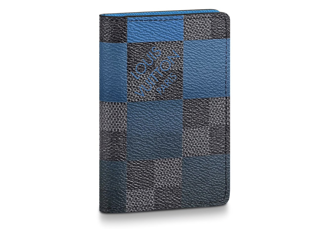 Louis Vuitton Pocket Organizer Damier Graphite Giant 3 Card Slot Blue