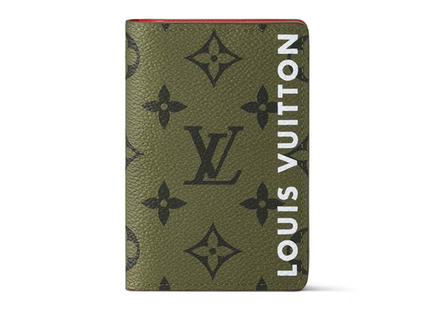 Louis Vuitton Pocket Organizer Khaki Green/Vermillion Red in 