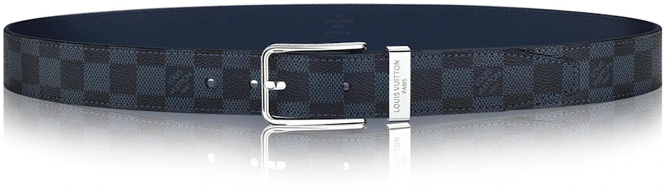 Louis Vuitton Pont Neuf Belt Damier Cobalt 35 MM Black Blue in Coated Canvas with