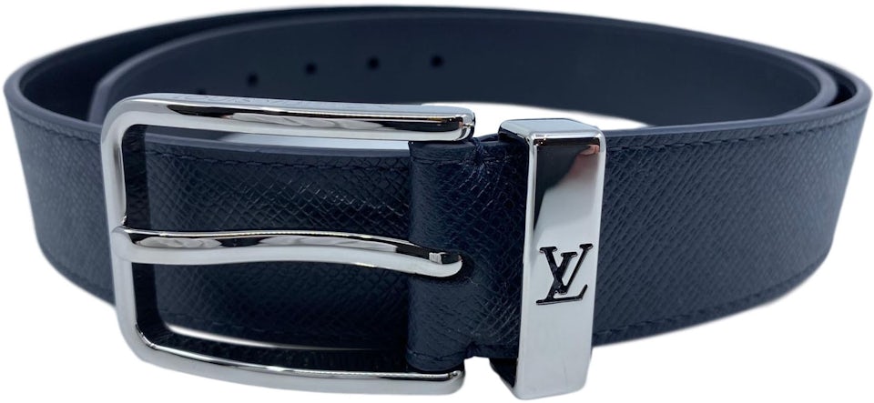 Louis Vuitton Pont Neuf Belt Taiga 35MM Bleu Marine in Taiga Leather with  Palladium-tone - US