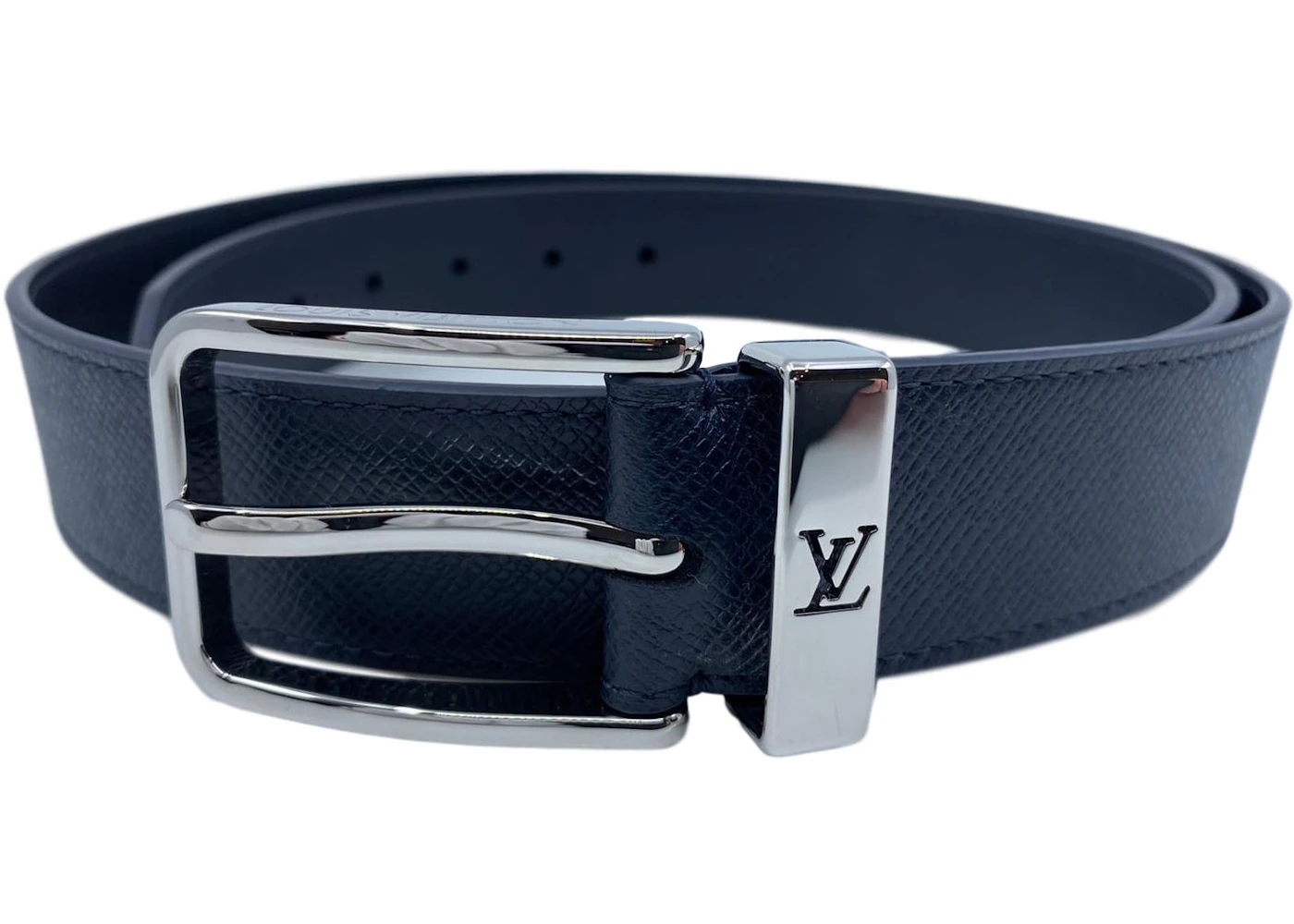 Louis Vuitton Pont Neuf Belt Taiga 35MM Bleu Marine in Taiga Leather with Palladium-tone - US