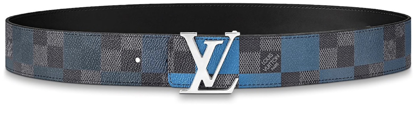 Louis Vuitton Reversible Belt LV Initiales Damier Graphite Giant 40 MM Blue in Coated Canvas with