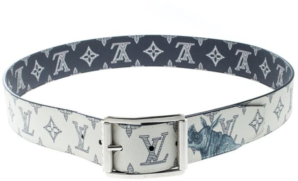 Louis Vuitton Reverso Belt Savane Monogram Chapman Ink White/Blue in Coated  Canvas with Silver-tone - US