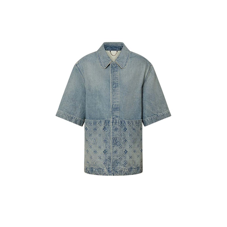 Pre-owned Louis Vuitton Short Sleeve Denim Workwear Shirt Washed Denim