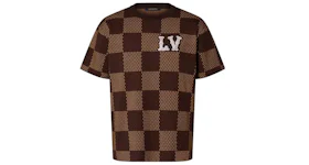 Louis Vuitton Short-Sleeved Cotton Damier Crewneck with Crystal LV Patch Sienna