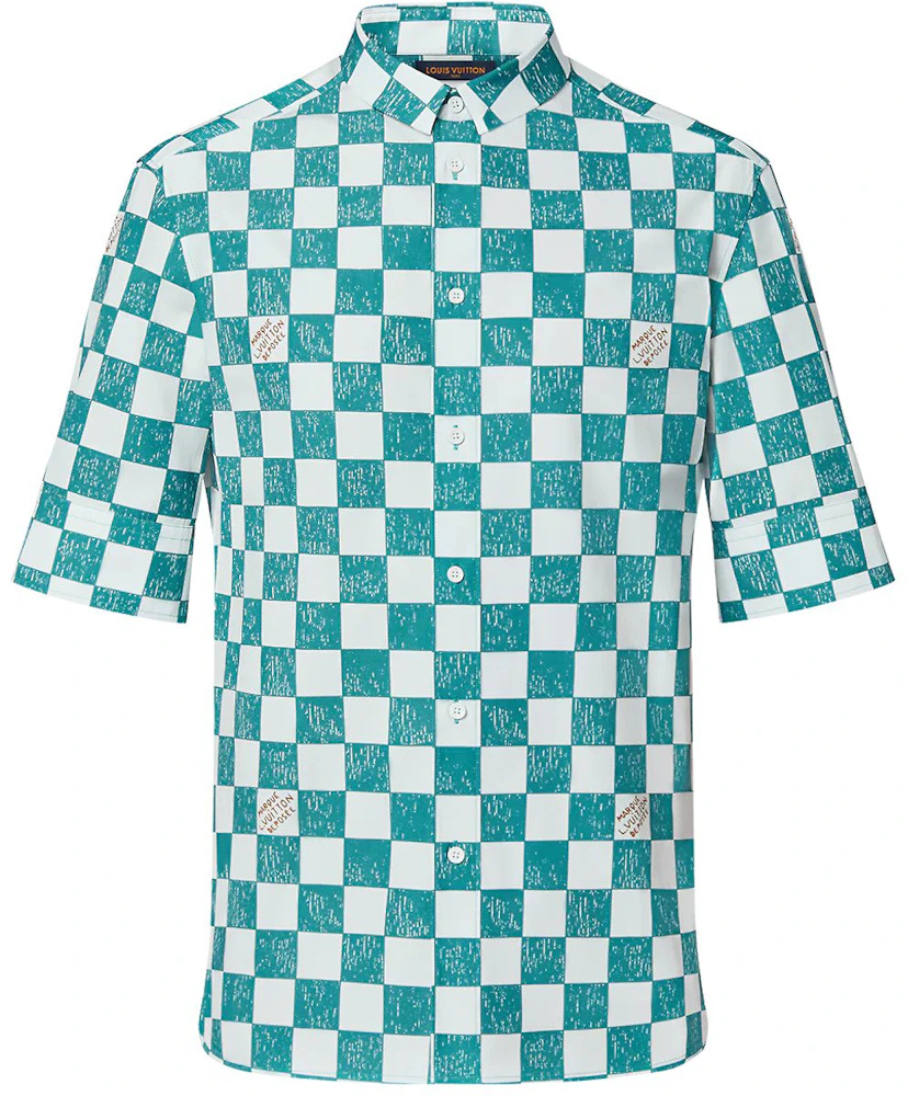 Louis Vuitton Damier Logo Print Short Sleeve Polo Shirt in Blue Cotton  ref.958027 - Joli Closet