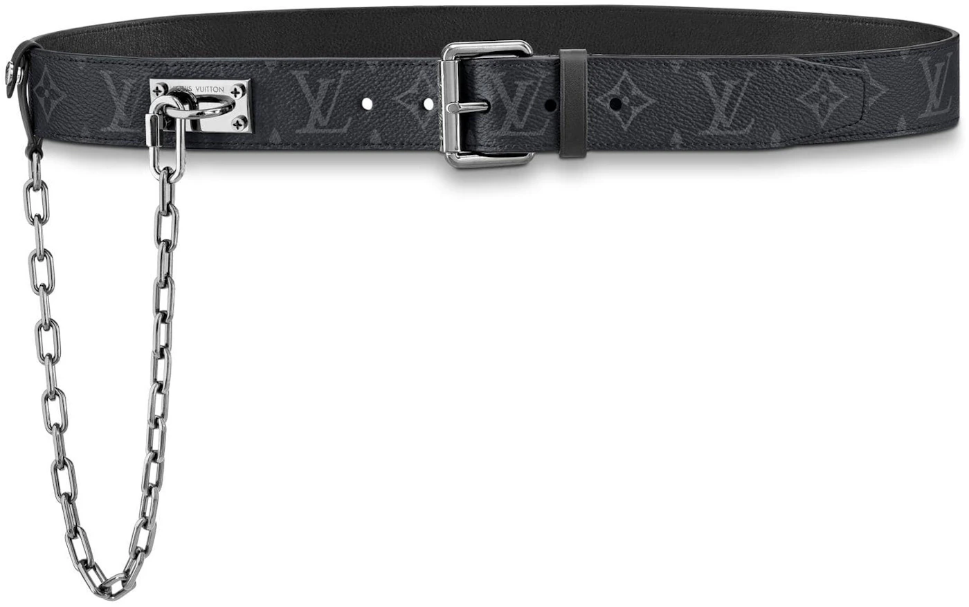 Louis Vuitton Signature Chain Belt Monogram Eclipse 35MM Black Grey in  Canvas with Shiny Black - US