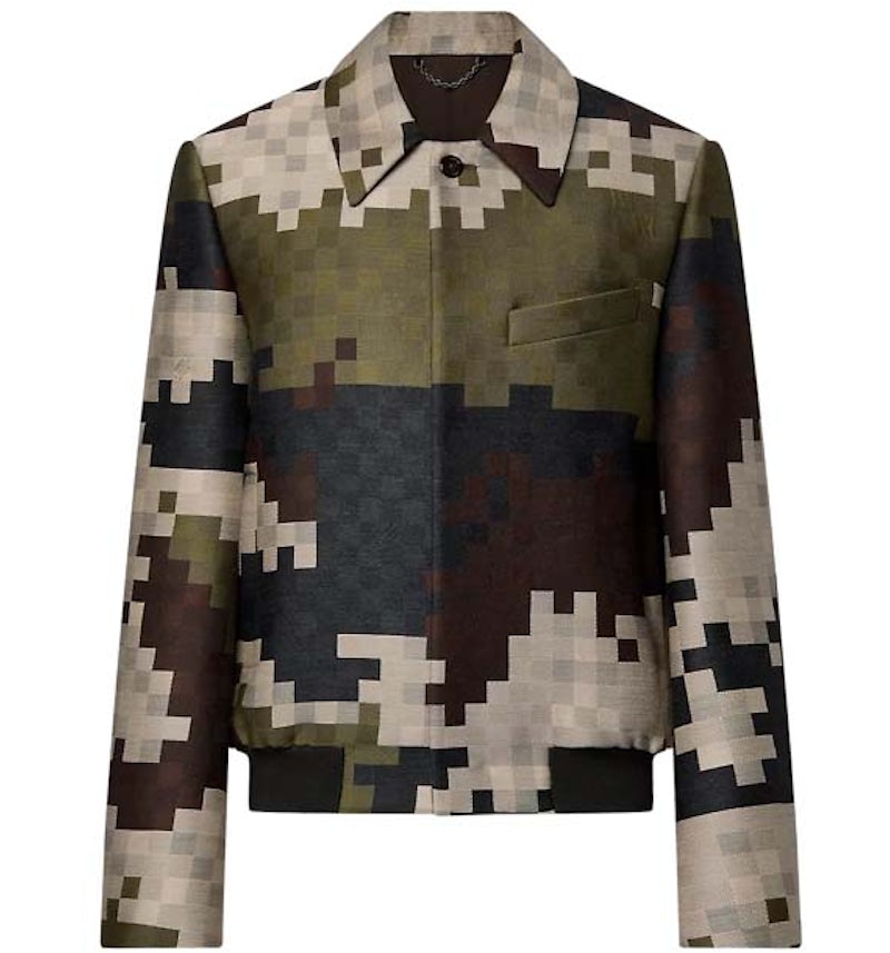 Louis Vuitton Silk Blend Tailored Damier Damoflage Blouson Green