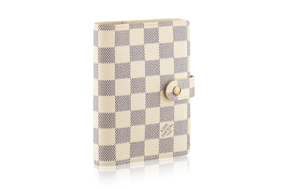 Louis Vuitton Small Ring Agenda Cover Damier Azur White Blue in Canvas with  Brass - US
