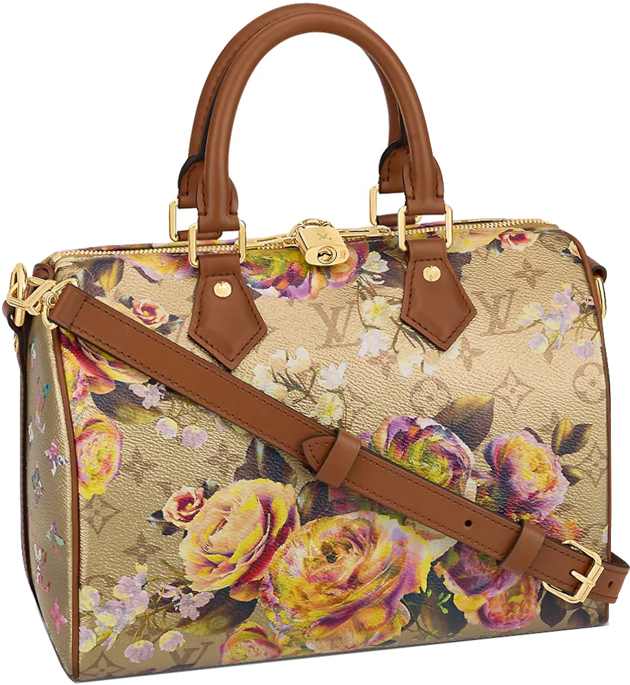Louis Vuitton Speedy Bandouliere 25 Floral Pattern Gold in Coated Canvas/ Leather with Gold-tone - US